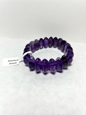 Natural Faceted Amethyst Bead Stretch Bracelet - Deep Purple NWT